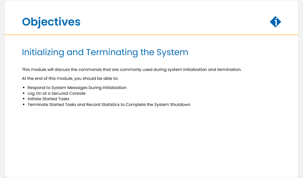 Initializing and Terminating the System Initializing and Terminating the System - Objectives screenshot