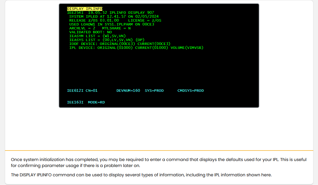 Initializing and Terminating the System Initializing the System: Initializing and Terminating the System - Displaying IPL Information screenshot