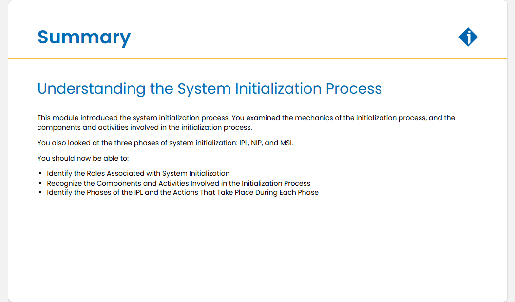 Understanding the System Initialization Process Quiz: Understanding the System Initialization Process - Summary screenshot